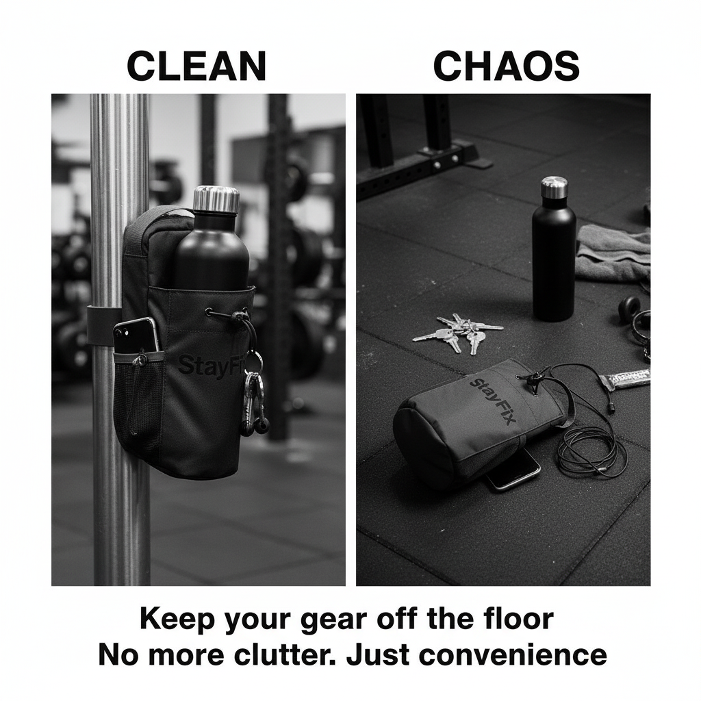 StayFix bottle holder - organized storage vs cluttered mess comparison