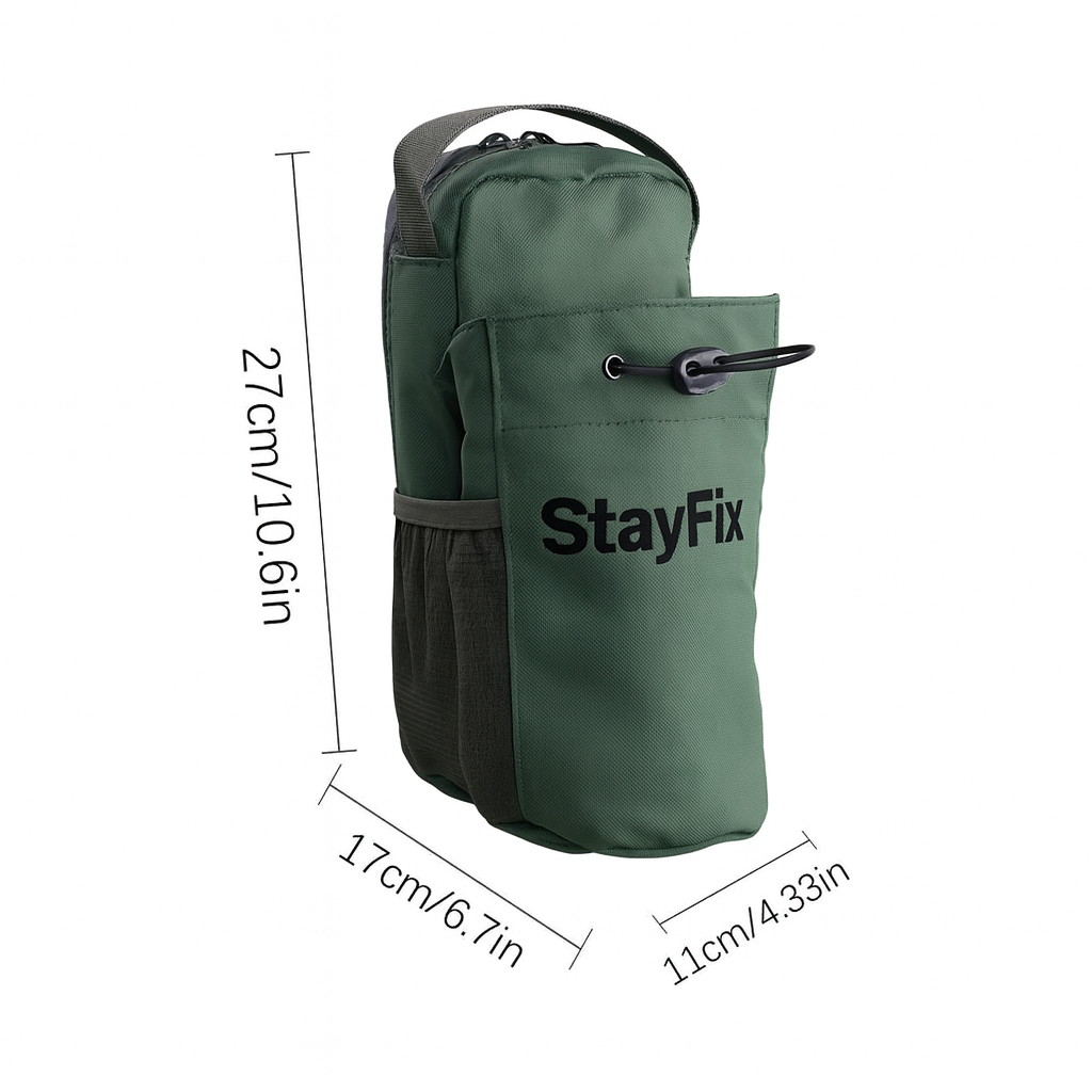StayFix magnetic water bottle holder - green color with branding